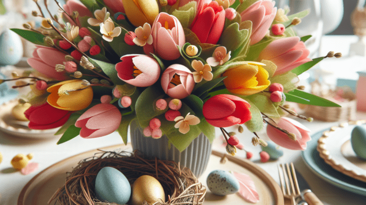 Ein Osterstrauß mit Tulpen: Frühlingszauber für die Festtafel