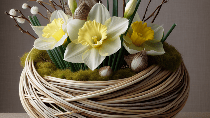 Ikebana-Arrangement: Traditionelle Osterdekoration mit Osterglocken