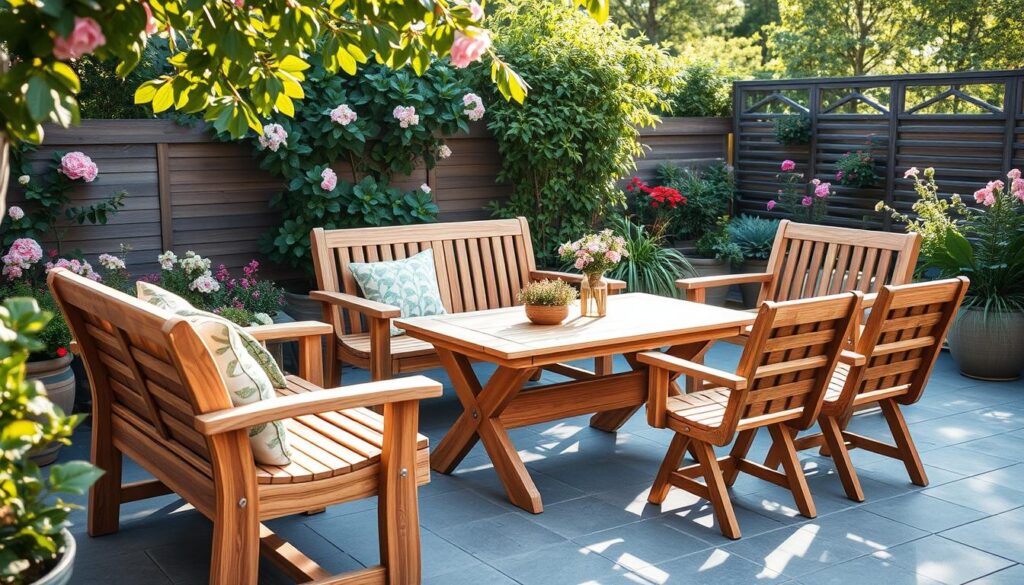 Holz Gartenmöbel Set auf Terrasse