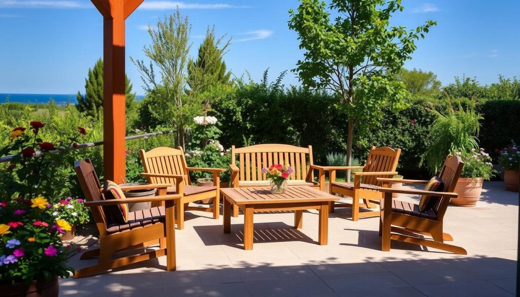 Holz Gartenmöbel Set auf Terrasse