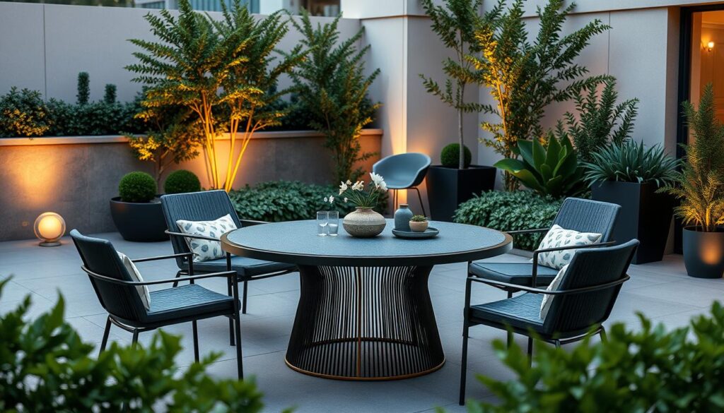 Moderner runder Gartentisch aus Metall