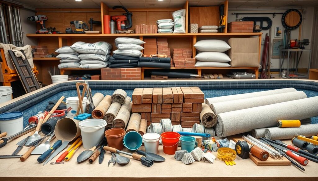 Poolbau Werkzeuge und Materialien