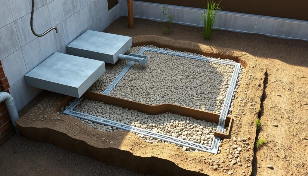 Punktfundamente und Drainagesystem