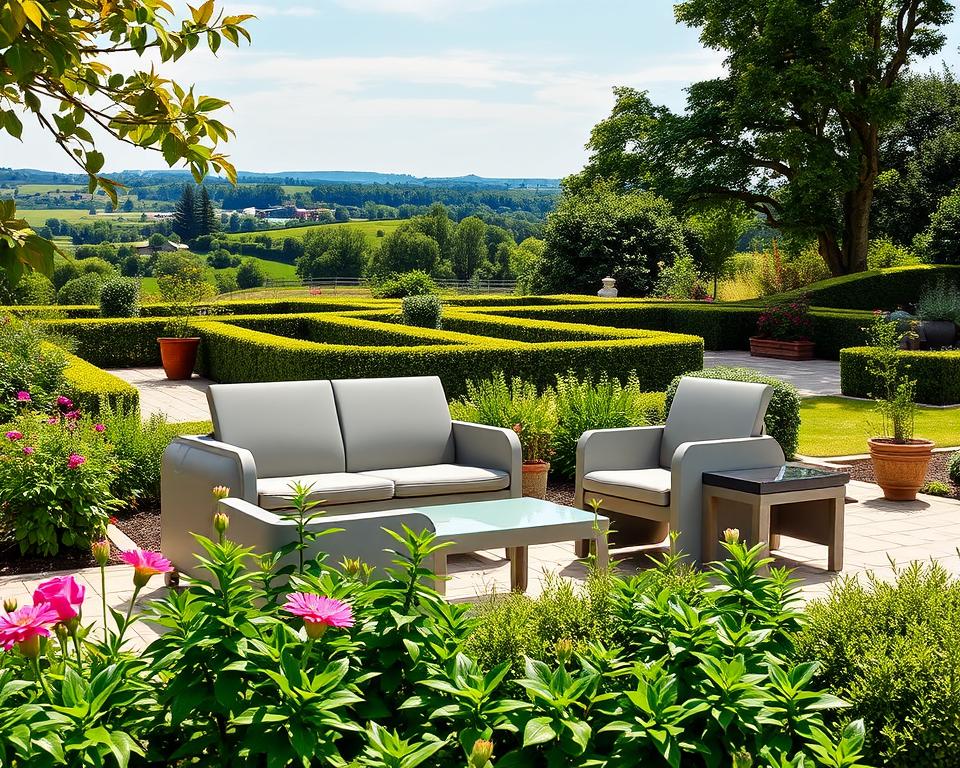 Kunststoff-Gartenmöbel im Garten Kunststoff-Gartenmöbel im Garten