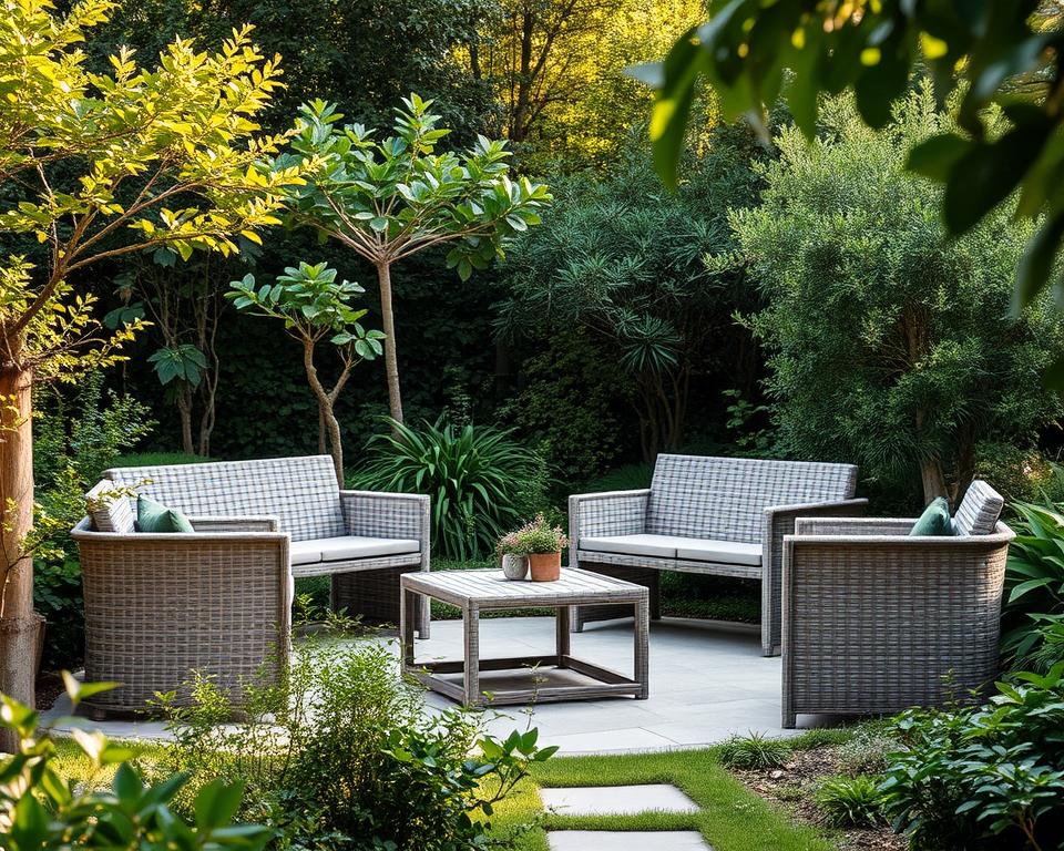 Polyrattan Gartenbänke im Garten