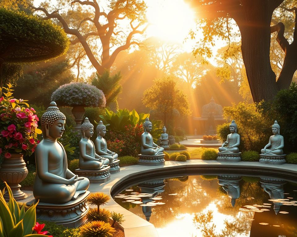 Buddha-Darstellungen im Garten