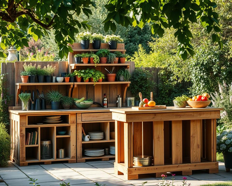 Gartenküche Stauraum Palettenmöbel