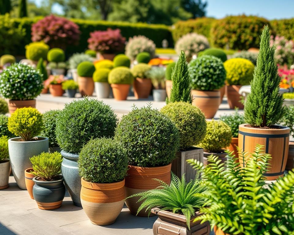 Immergrüne Kübelpflanzen für Struktur Immergrüne Kübelpflanzen für Struktur