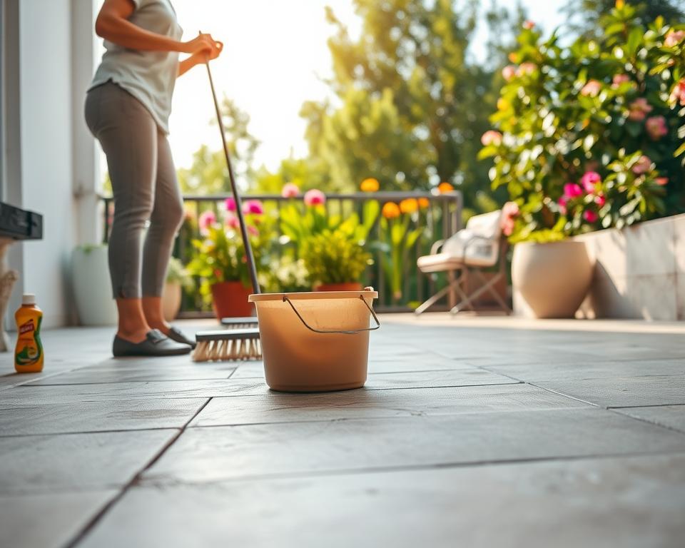 Terrasse reinigen mit Waschmittel