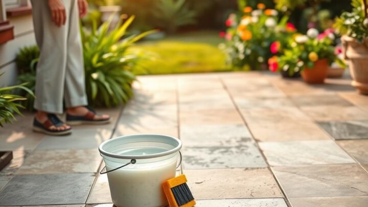 Terrassenplatten mit Waschpulver reinigen – Anleitung