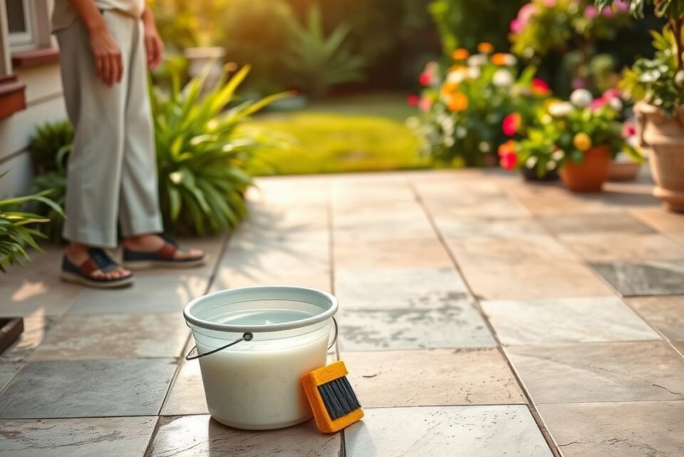 Terrassenplatten mit Waschpulver reinigen – Anleitung
