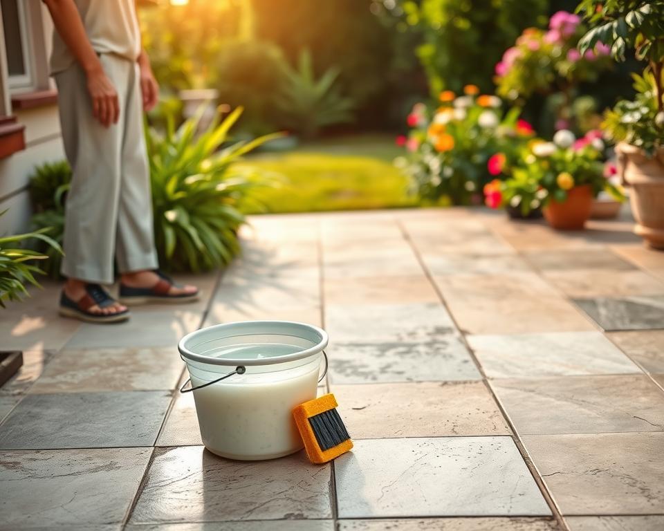 Terrassenplatten mit Waschpulver reinigen – Anleitung