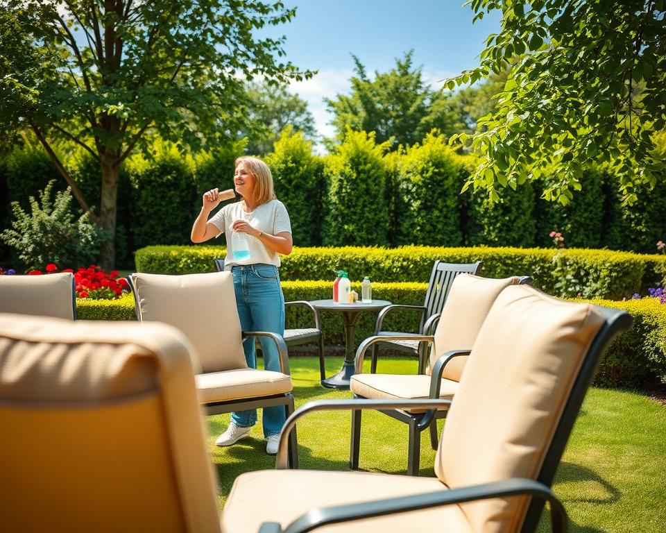 Vorbereitung Garten Polsterstühle reinigen