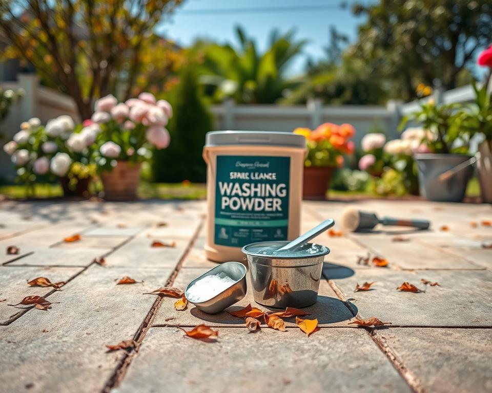Waschpulver für Terrassenplatten säubern